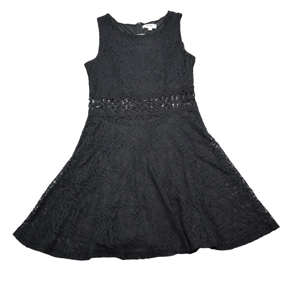 Diva USA Dress Womens L Black Laced Round Neck Sleeveless A Line Back Zip